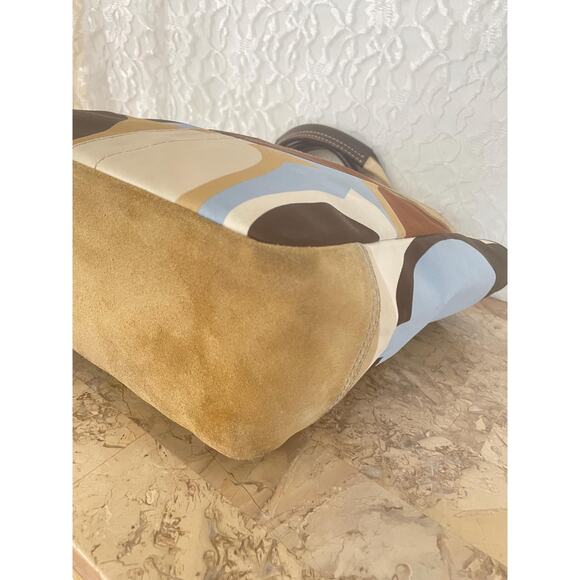 COACH #10113 Hampton tote bag Scarf print tan blue brown signature purse Y2K - Picture 8 of 10